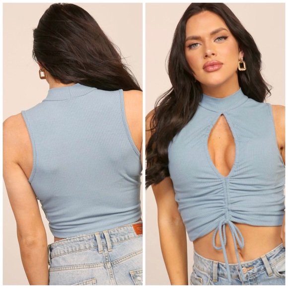 Timing Light Blue Ruched Crop Top - Picture 4 of 15